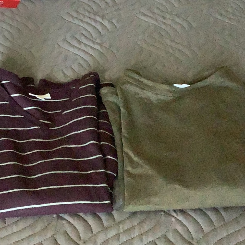 Striped Maroon and Solid Olive Tunic Tops